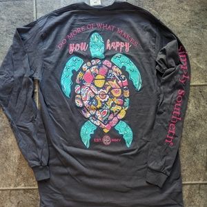 Simply Southern Womens Medium Long Sleeve Grey Turtle Happy Shirt